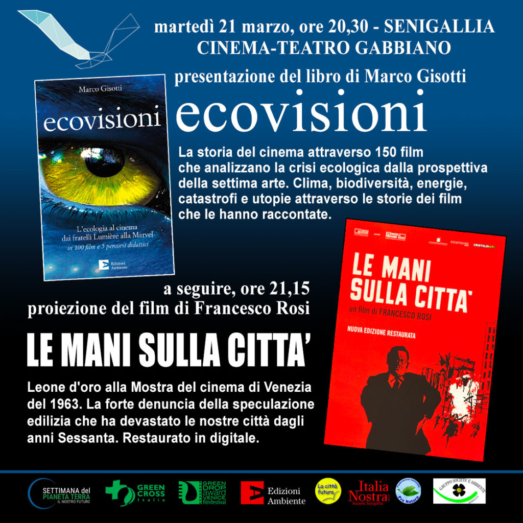 La locandina della serata mostra la copertina del libro e del film con una breve presentazione dei contenuti